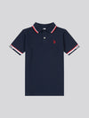 Boys Brand Stripe Pique Polo Shirt in Dark Sapphire Navy