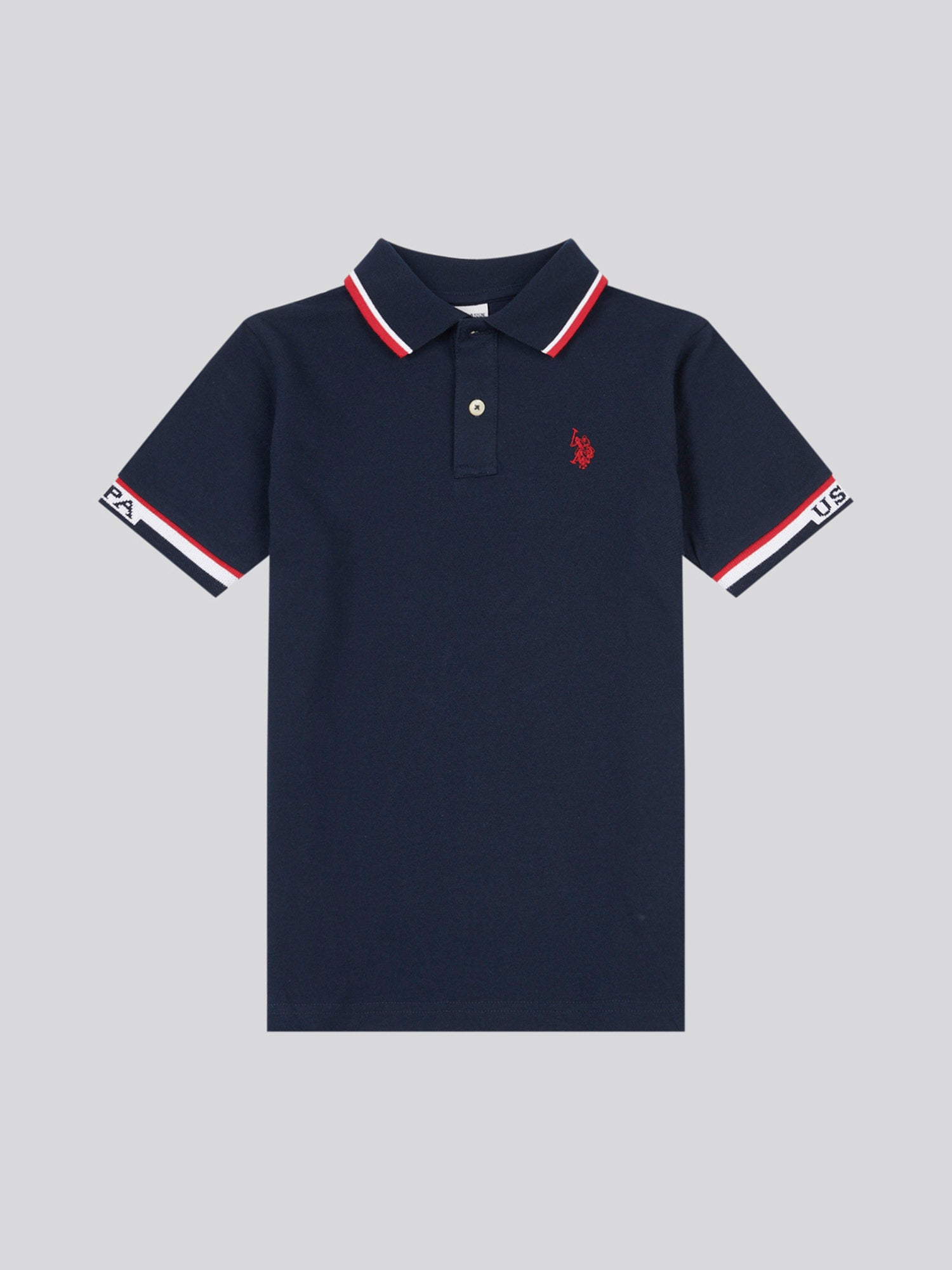 Boys Brand Stripe Pique Polo Shirt in Dark Sapphire Navy