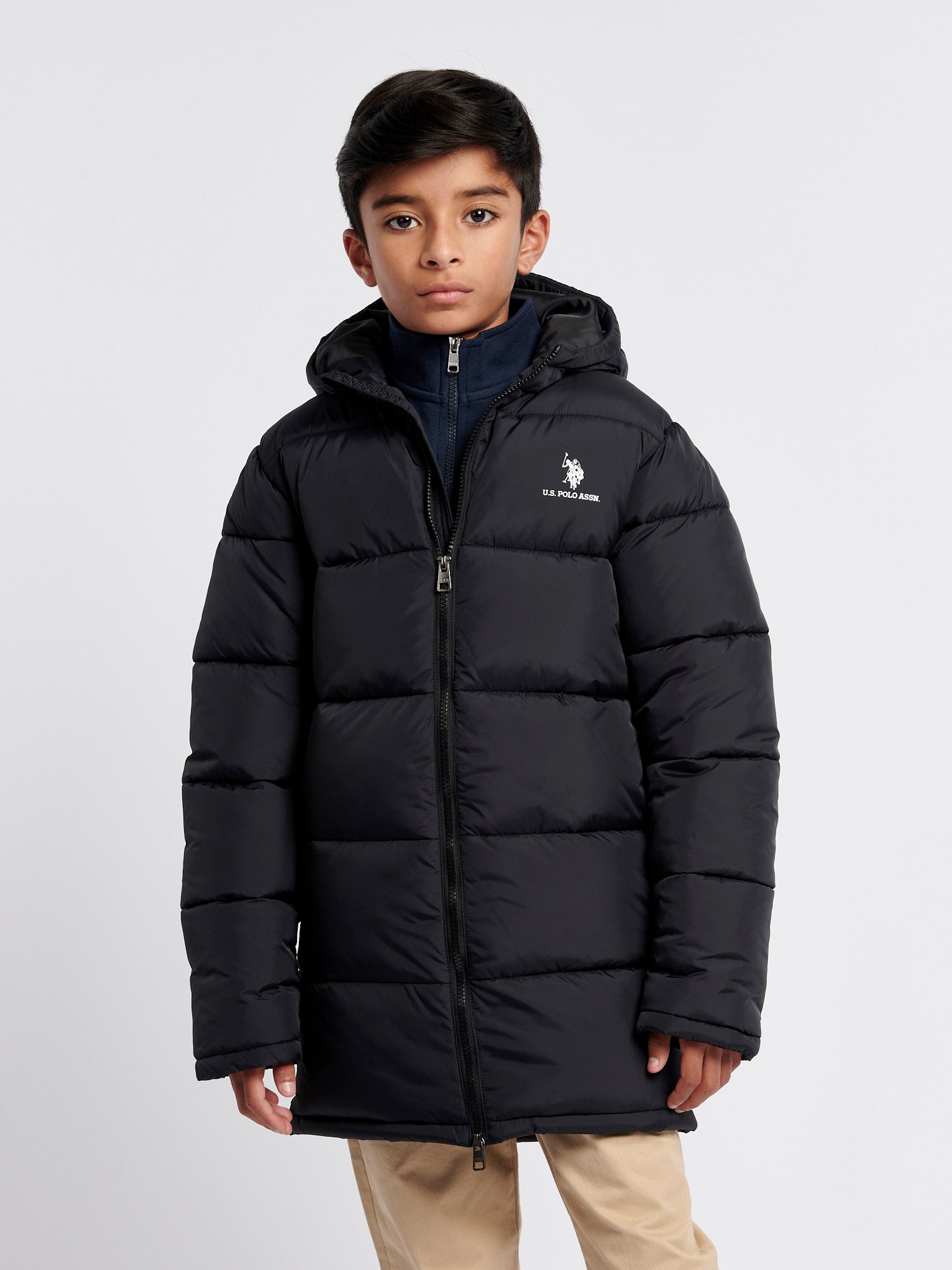 Boys black puffa jacket best sale