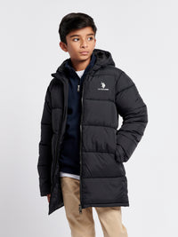 Boys Longline Puffer Jacket in Black