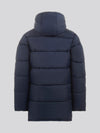 Boys Longline Puffer Jacket in Dark Sapphire Navy / Haute Red DHM