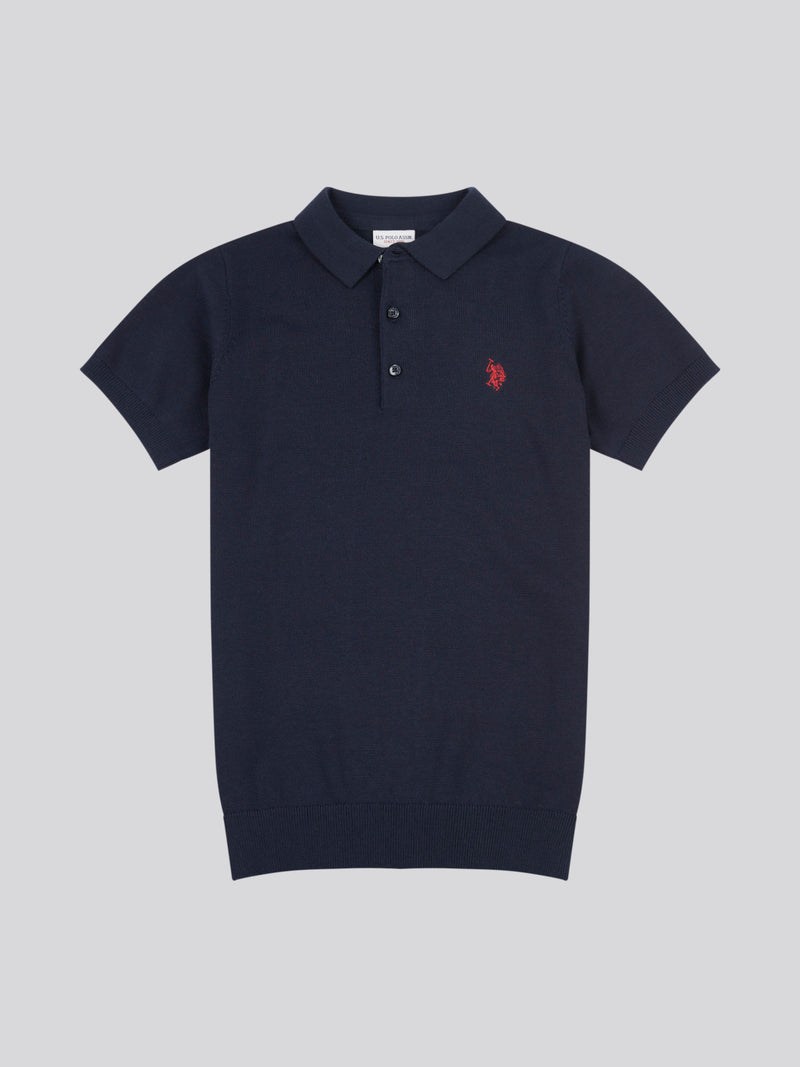 Combed Cotton SS Polo Dark Sapphire Navy / Haute Red DHM