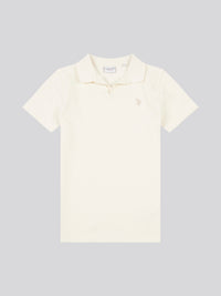 Waffle Texture Open Collar SS Polo Whisper White