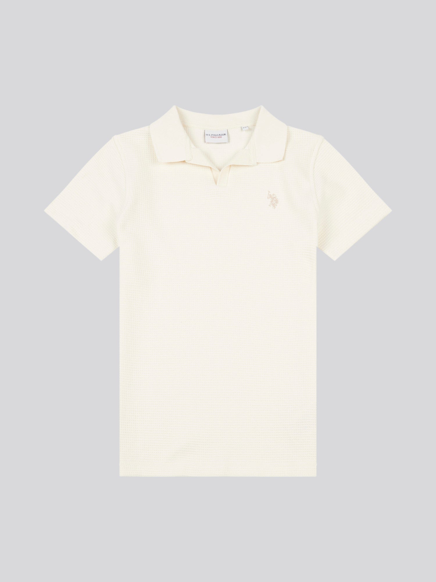 Waffle Texture Open Collar SS Polo Whisper White