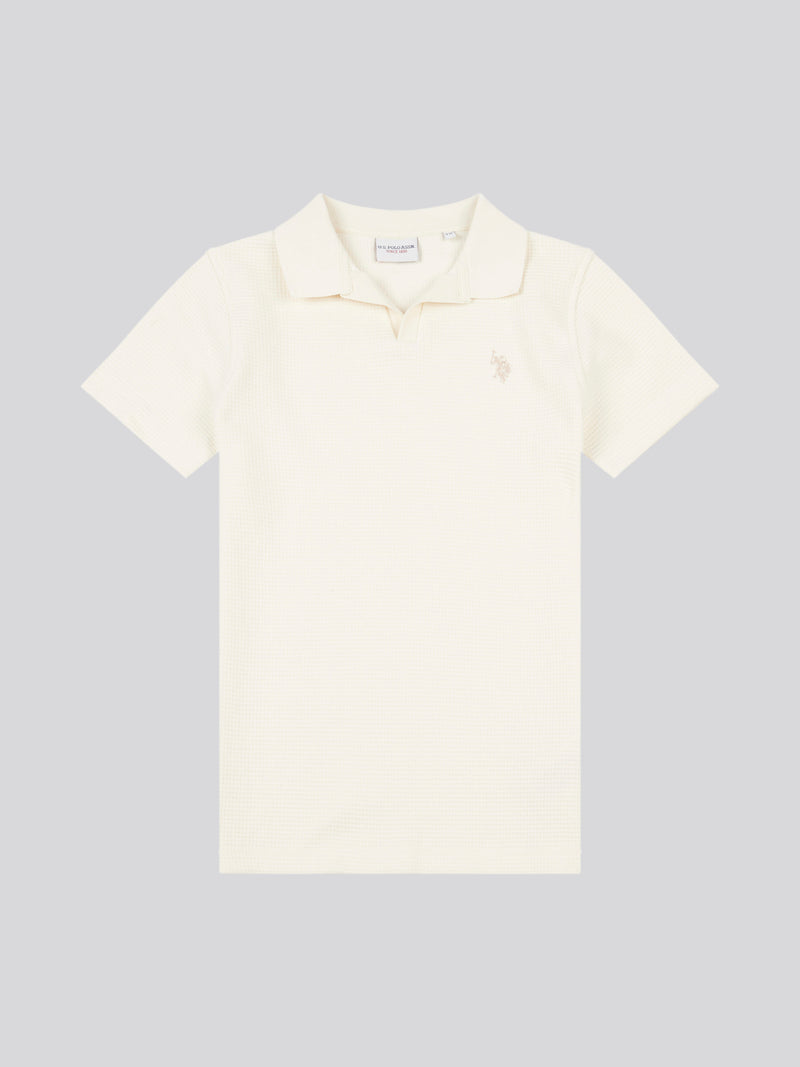 Waffle Texture Open Collar SS Polo Whisper White