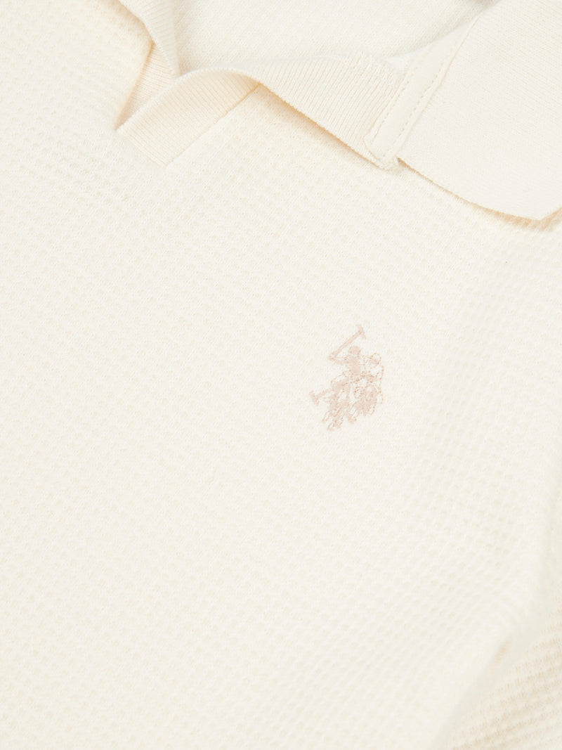 Waffle Texture Open Collar SS Polo Whisper White