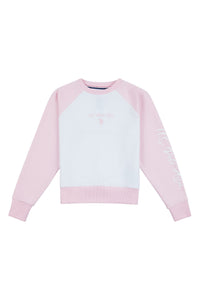 Girls Colour Block Raglan Sweatshirt in Bright White