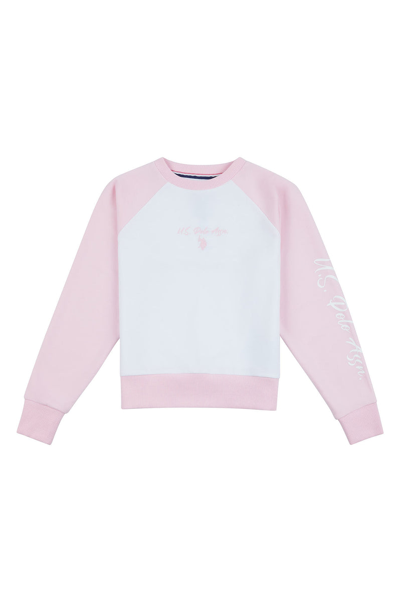 Girls Colour Block Raglan Sweatshirt in Bright White