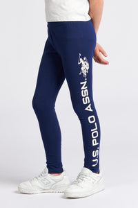 Girls Sport Logo Legging in Medieval Blue