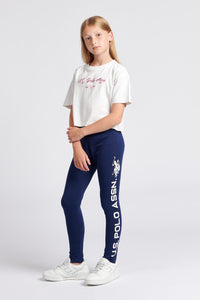 Girls Sport Logo Legging in Medieval Blue