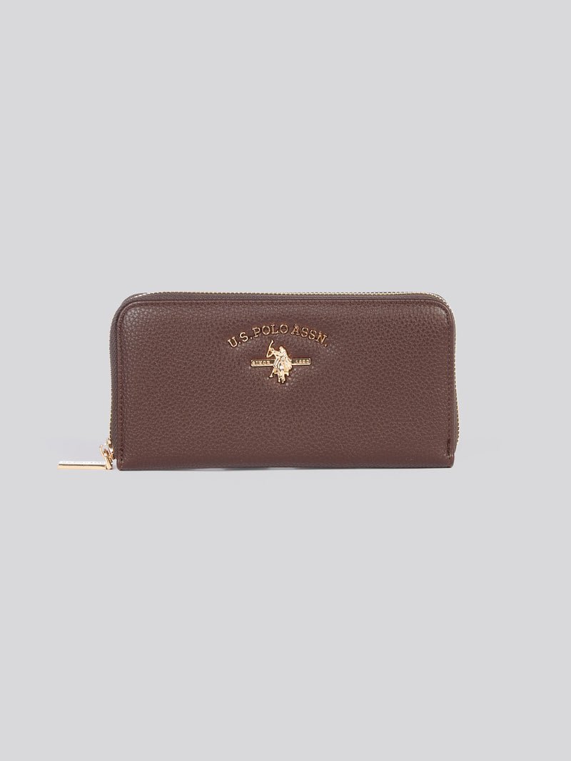 U.S. Polo Assn. Womens Stanford Large Zip Around Wallet in Dark Brown