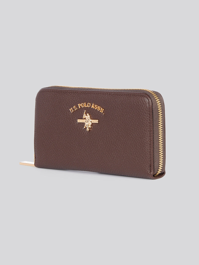 U.S. Polo Assn. Womens Stanford Large Zip Around Wallet in Dark Brown