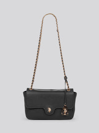 U.S. Polo Assn. Womens Jones Flap Crossbody Chain Bag in Black