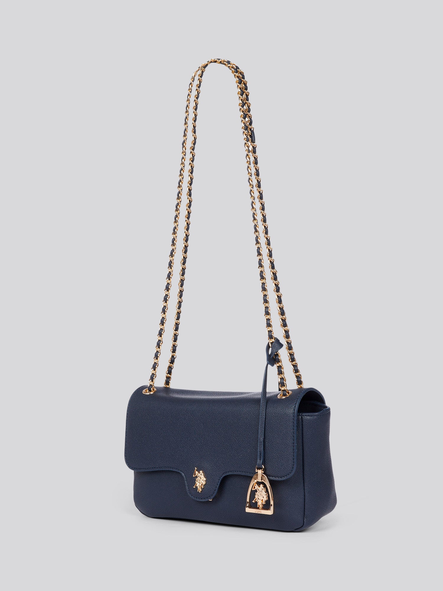 U.S. Polo Assn. Womens Jones Flap Crossbody Chain Bag in Navy