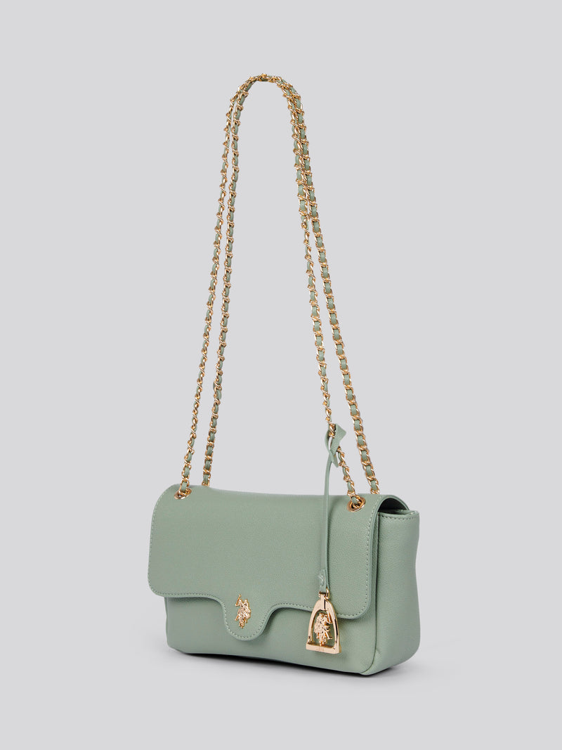 U.S. Polo Assn. Womens Jones Flap Crossbody Chain Bag in Sage