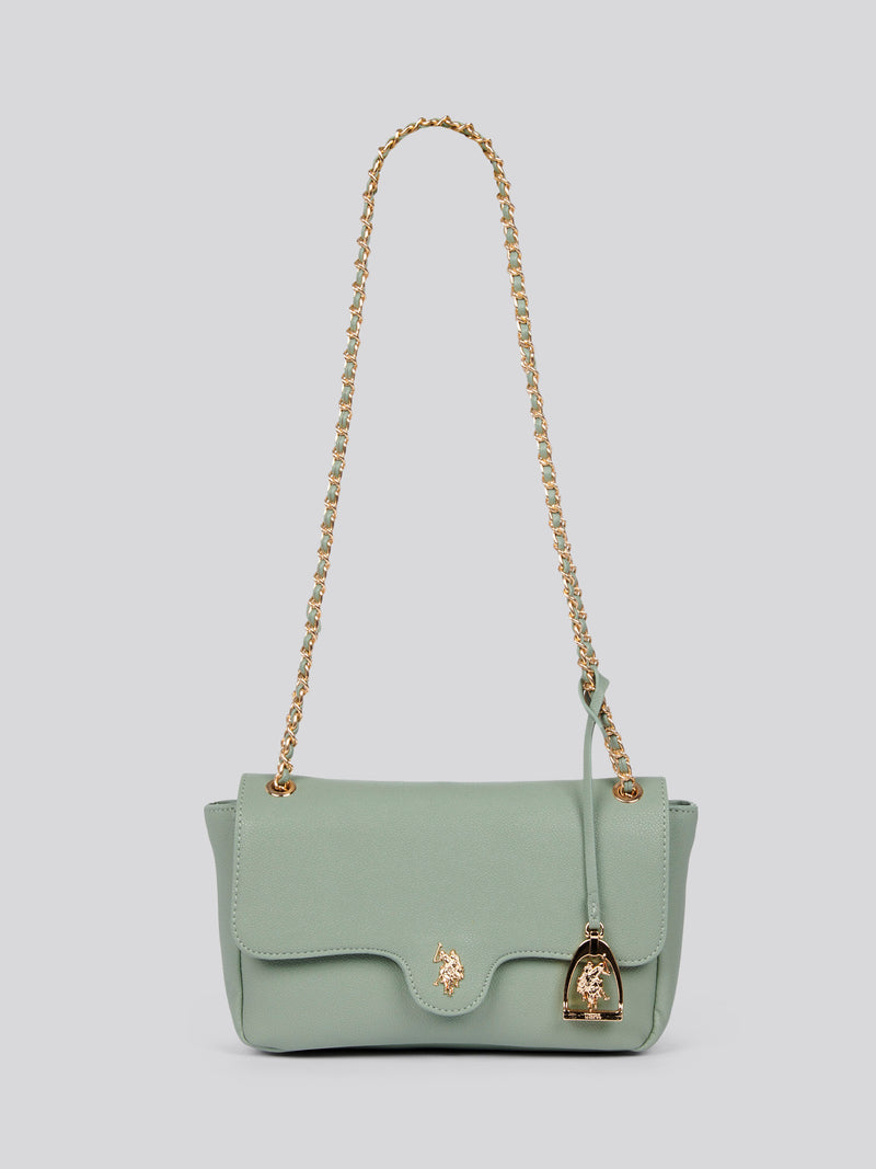 U.S. Polo Assn. Womens Jones Flap Crossbody Chain Bag in Sage