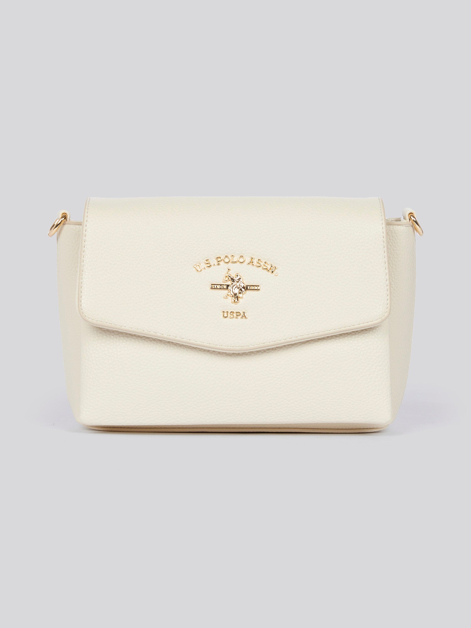 U.S. Polo Assn. Womens Stanford Flap Crossbody Bag in Off White