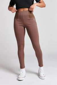 Womens Elasticated Waistband Leggings in Coffee Quartz