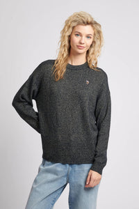 Womens Metallic Crew Neck Jumper in Navy Blue