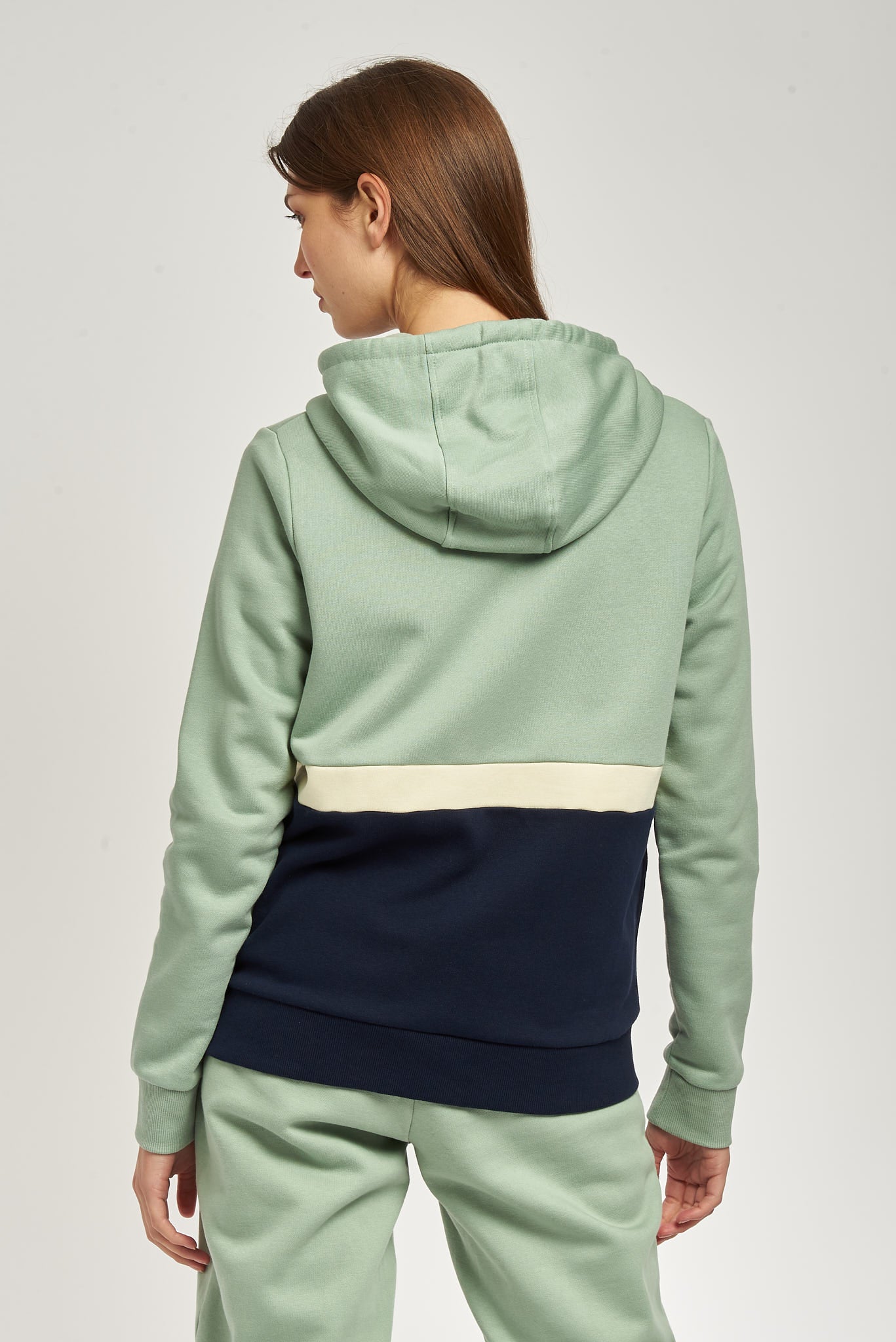 Women's Colour Block Zip Up Hoodie in Green Milieu