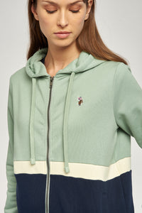 Women's Colour Block Zip Up Hoodie in Green Milieu