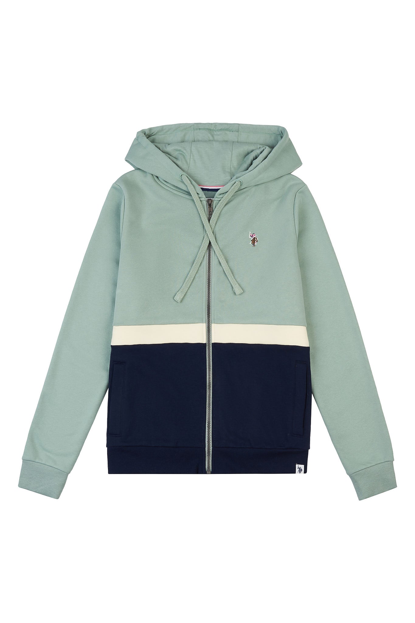 Women's Colour Block Zip Up Hoodie in Green Milieu