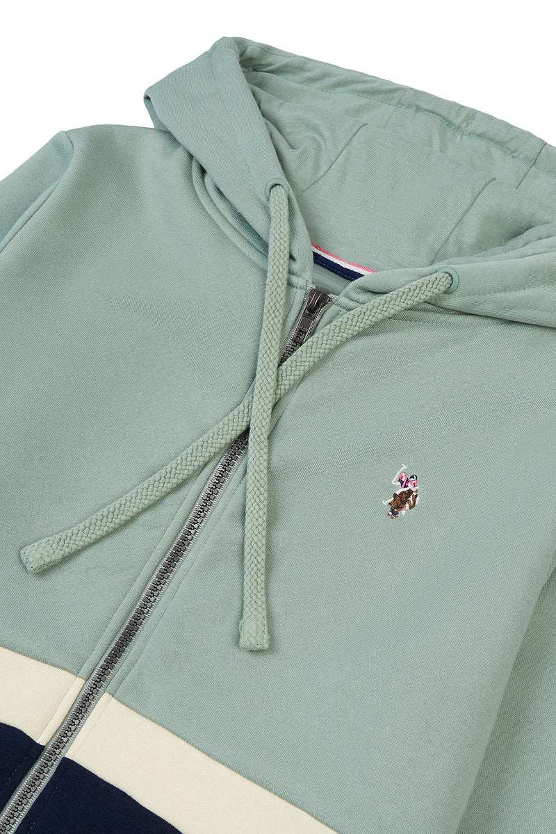 Women's Colour Block Zip Up Hoodie in Green Milieu