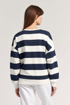 Womens Striped V-Neck Sweatshirt in Star White