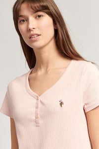 Womens Y Neck T-Shirt in Peachskin