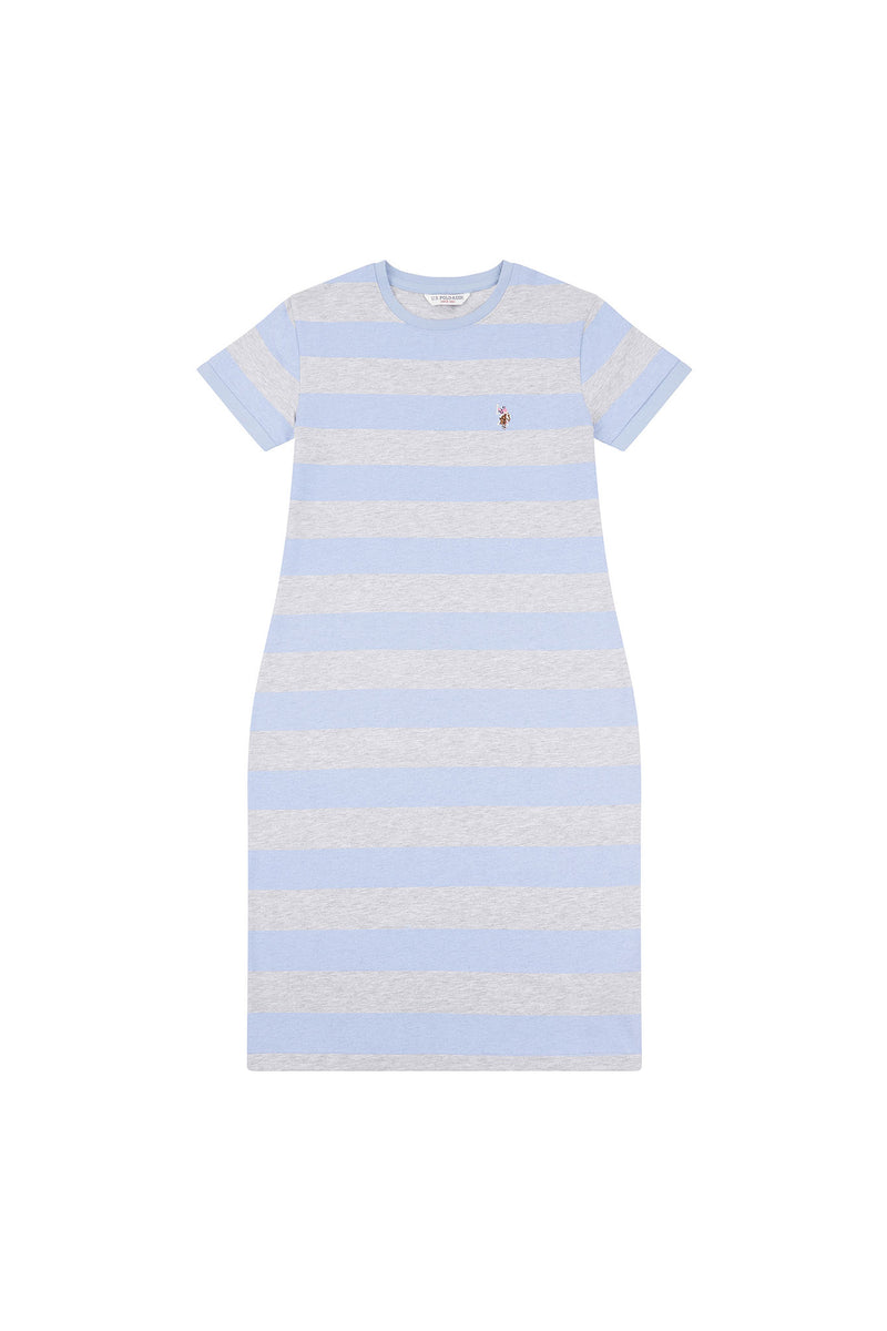 Womens Striped T-Shirt Dress in Brunnera Blue