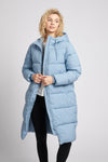 Womens Long Line Puffer Coat in Ashley Blue