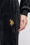 Womens Velour Gold Logo Slim Fit Joggers in Black