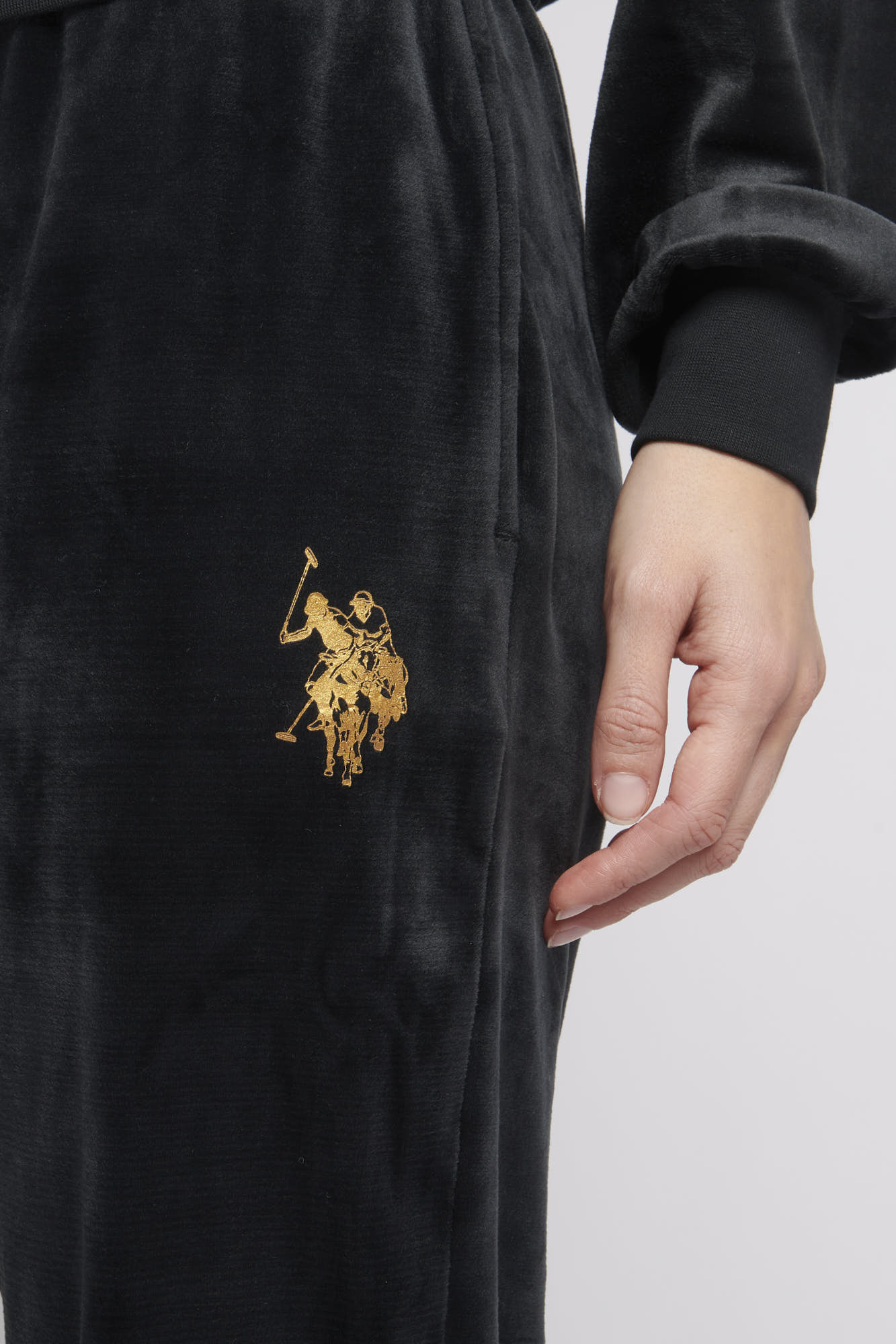 Womens Velour Gold Logo Slim Fit Joggers in Black