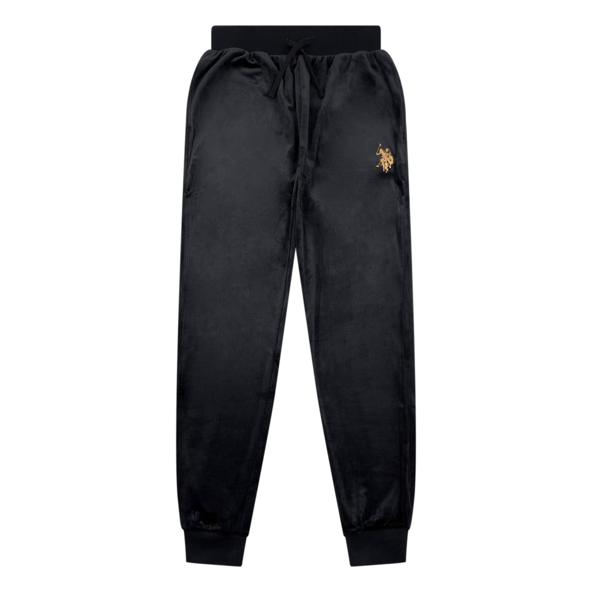 Womens Velour Gold Logo Slim Fit Joggers in Black