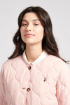 Womens Drawstring Waist Quilted Jacket in Silver Pink