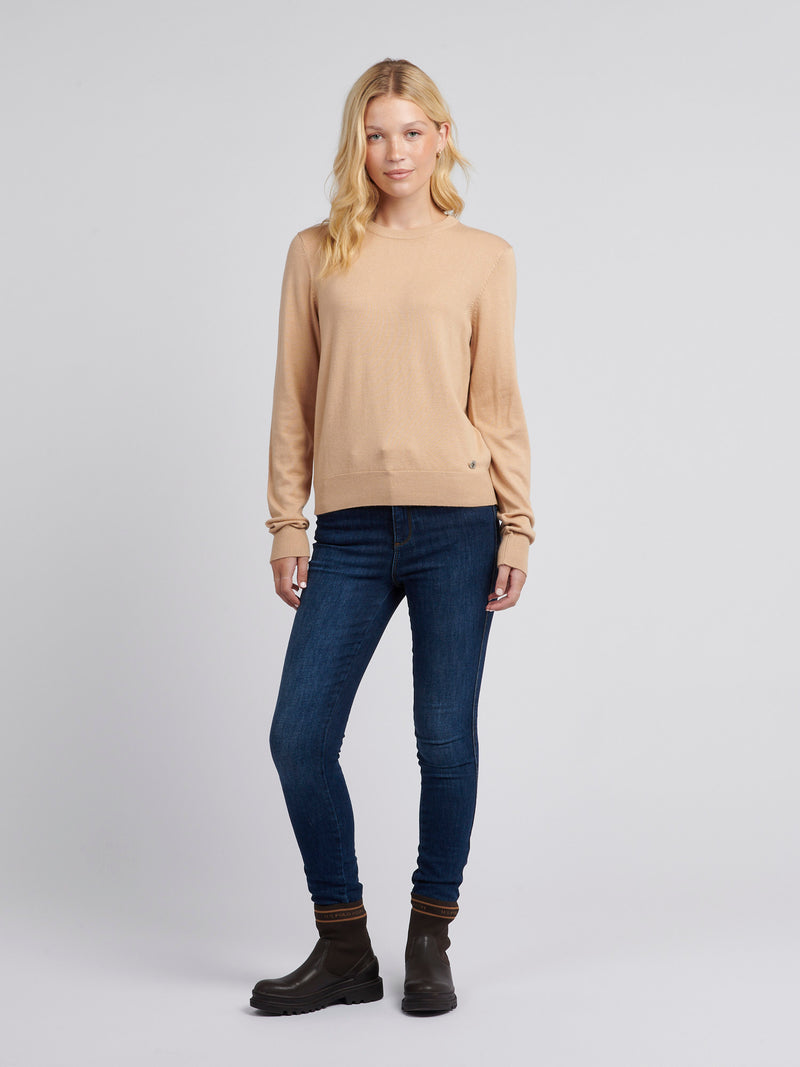 Womens Crew Neck Jumper in Cuban Sand