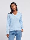 Womens V-Neck Cable Jumper in Windsurfer