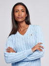 Womens V-Neck Cable Jumper in Windsurfer