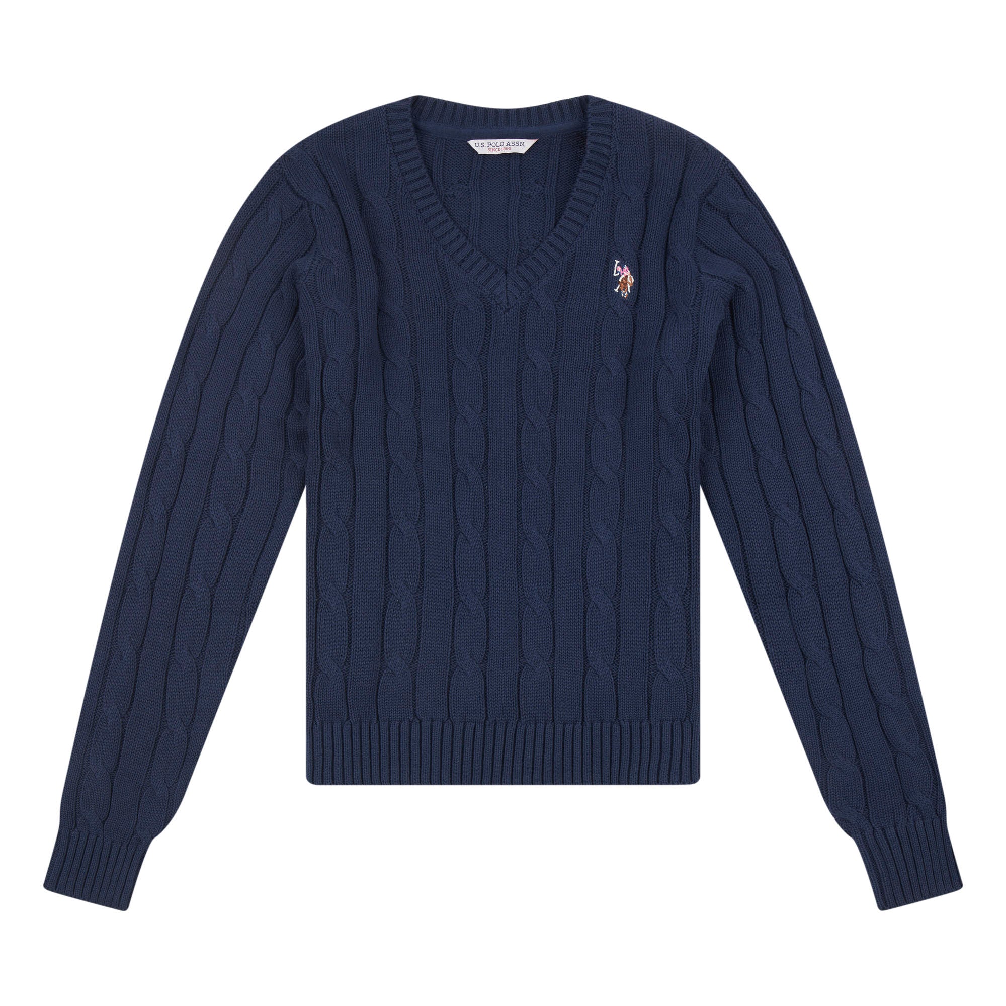 Womens V-Neck Cable Jumper in Navy Iris