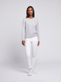 Women’s Cable Knit Crew Neck Jumper in Pearl Grey Marl