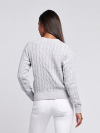 Women’s Cable Knit Crew Neck Jumper in Pearl Grey Marl