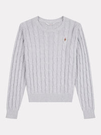 Women’s Cable Knit Crew Neck Jumper in Pearl Grey Marl