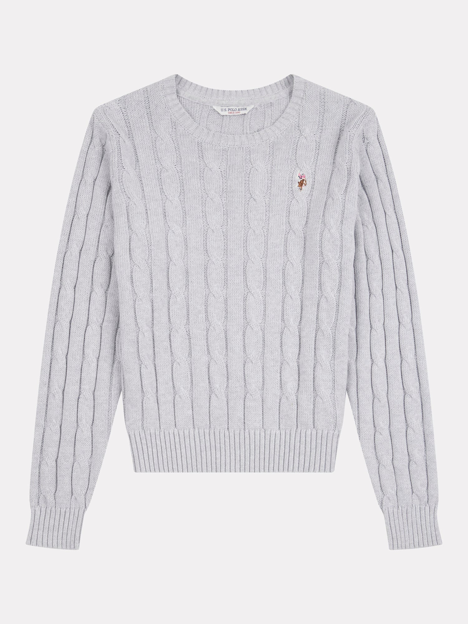 Women’s Cable Knit Crew Neck Jumper in Pearl Grey Marl