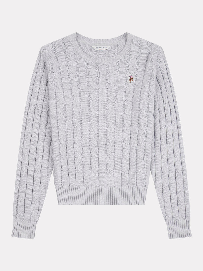 Women’s Cable Knit Crew Neck Jumper in Pearl Grey Marl