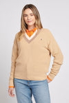 Womens V-Neck Knit Cricket Jumper in Iris Cream