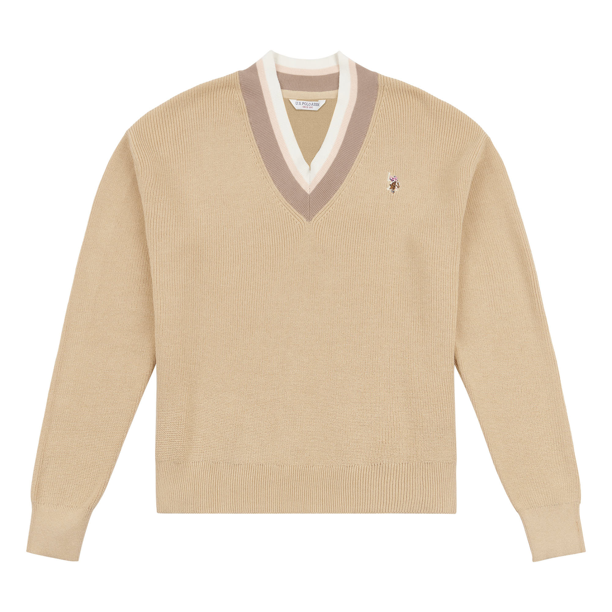 Womens V-Neck Knit Cricket Jumper in Iris Cream