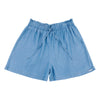 Womens Drawstring Waist Linen Shorts in Light Chambray Blue