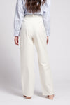 Women's Wide Leg Pleated Trouser in Egret