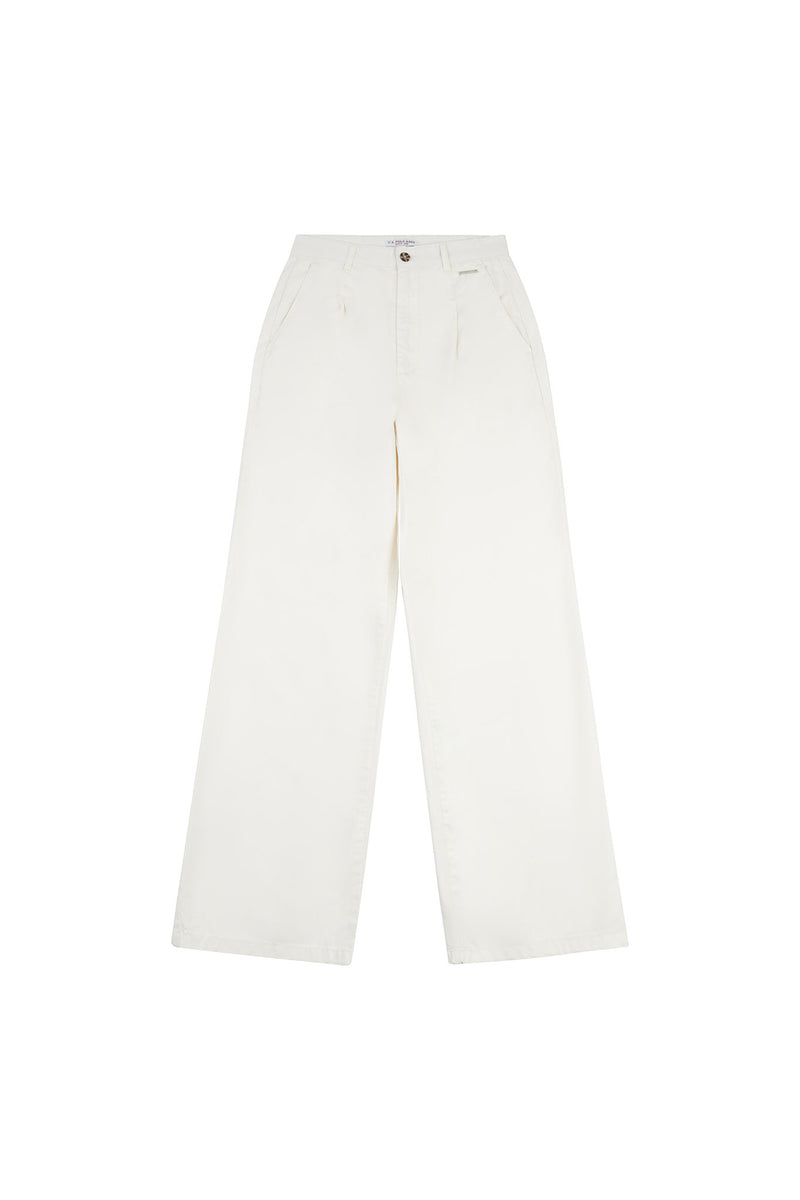 Women's Wide Leg Pleated Trouser in Egret