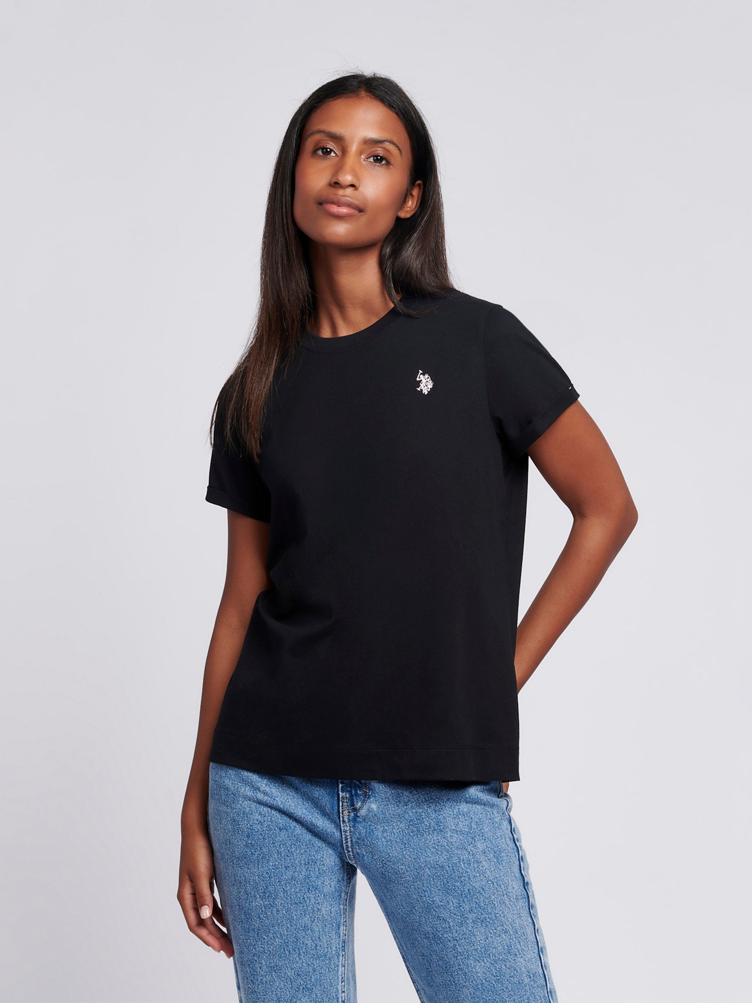 Black crew neck t shirt women's hotsell